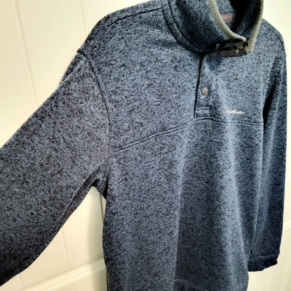 Eddie Bauer Men’s Large Radiator Fleece Pullover 1/4 Snap Front Top Navy Heather